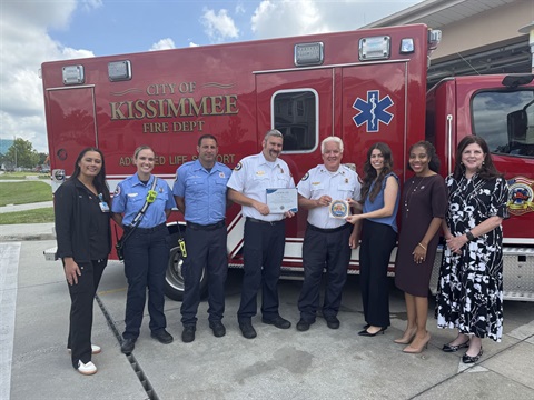 This is a photo of KFD recieving the Gold Level PedReady Award for top pediatric emergency care 